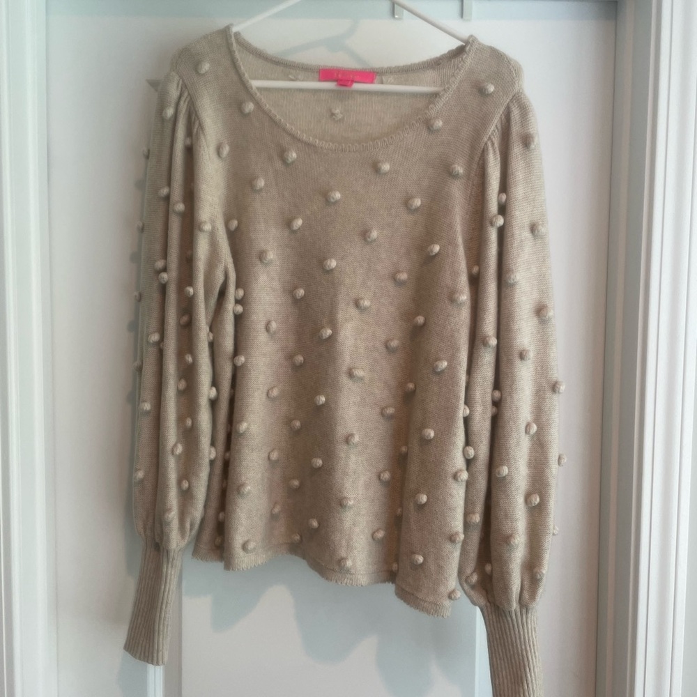EUC Lilly Pulitzer Beige Sweater with Pom-Pom Details, XL